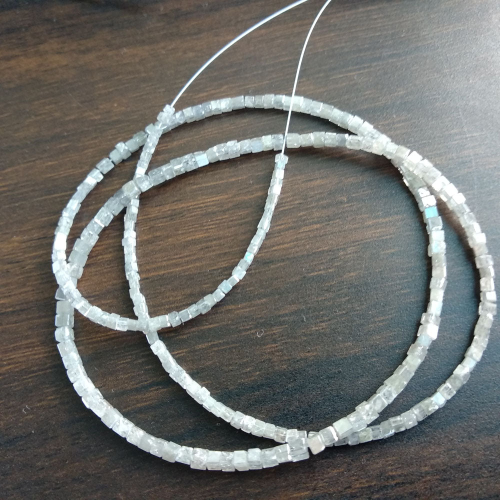 Natural Gray Color Polished Cube Loose Diamond Beads 16" Strand Necklace